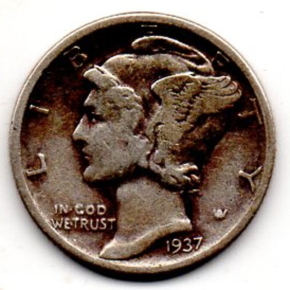RARE- Estate Find -1937 Mercury Dime - 90% Silver - uncommon.